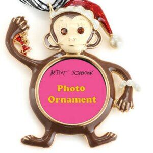 Betsey Johnson Vintage Christmas Photo Ornament Jewel Santa Monkey NWT